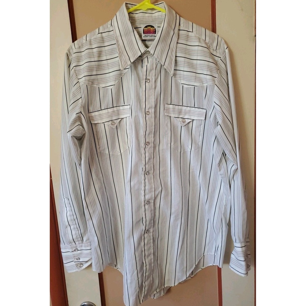 Miller Men's Shirt Button-Up Western Wear Collared Pearl Snap Stripped Vintage